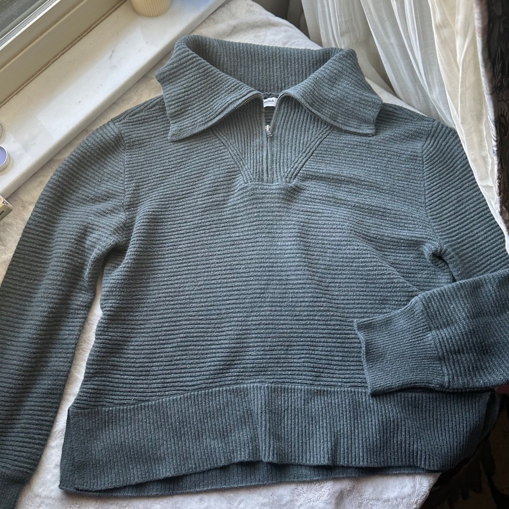 Cozy Thick Ribbed Sweater Quarter Zip Knitwear